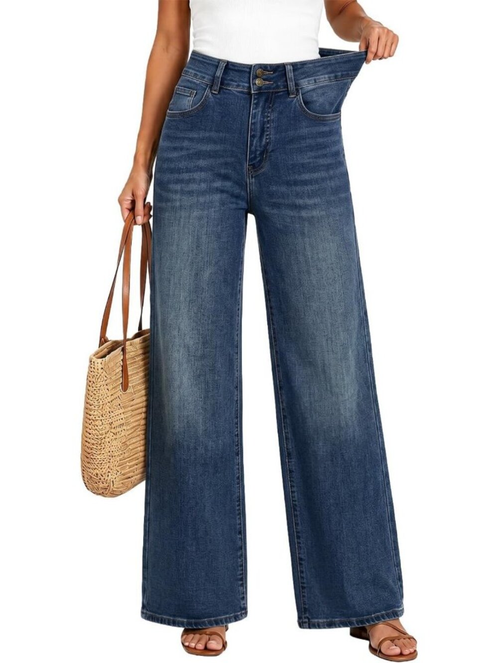 Trendy Women's High Waisted Wide Leg Jeans | Stretchy Baggy Pants for Comfort